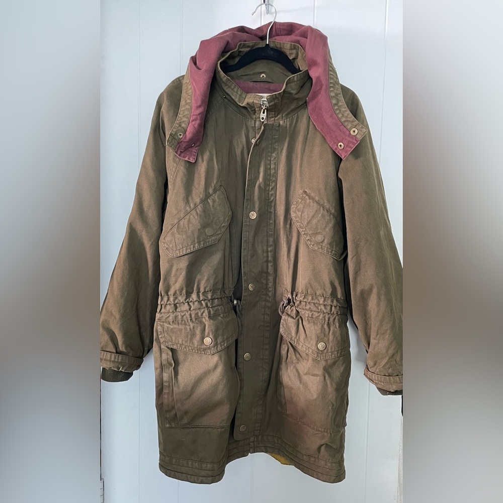 Heavyweight Men's Army Green Banana Republic Oil Cloth Field Winter Jacket